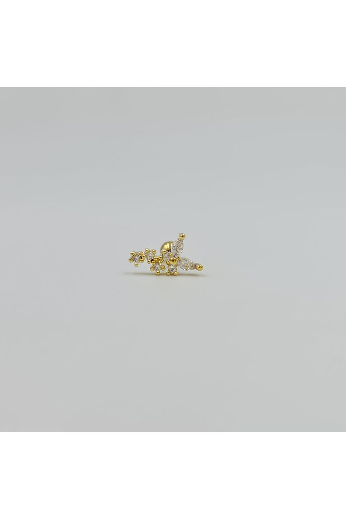 Cerrahi Çelik Kelebek Yıldız Detaylı Küpe Tragus Helix Kıkırdak Piercing