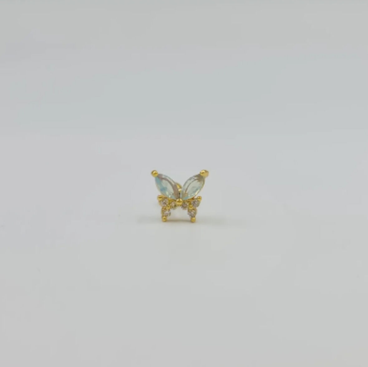 Gold Mavi Taşlı Kelebek Piercing Küpe Tragus