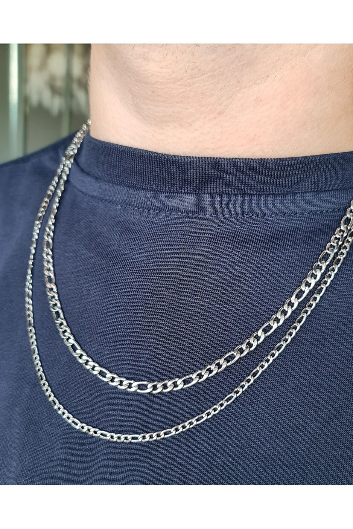 Silver Erkek 3 e 1 Zincir Modeli İkili Kolye