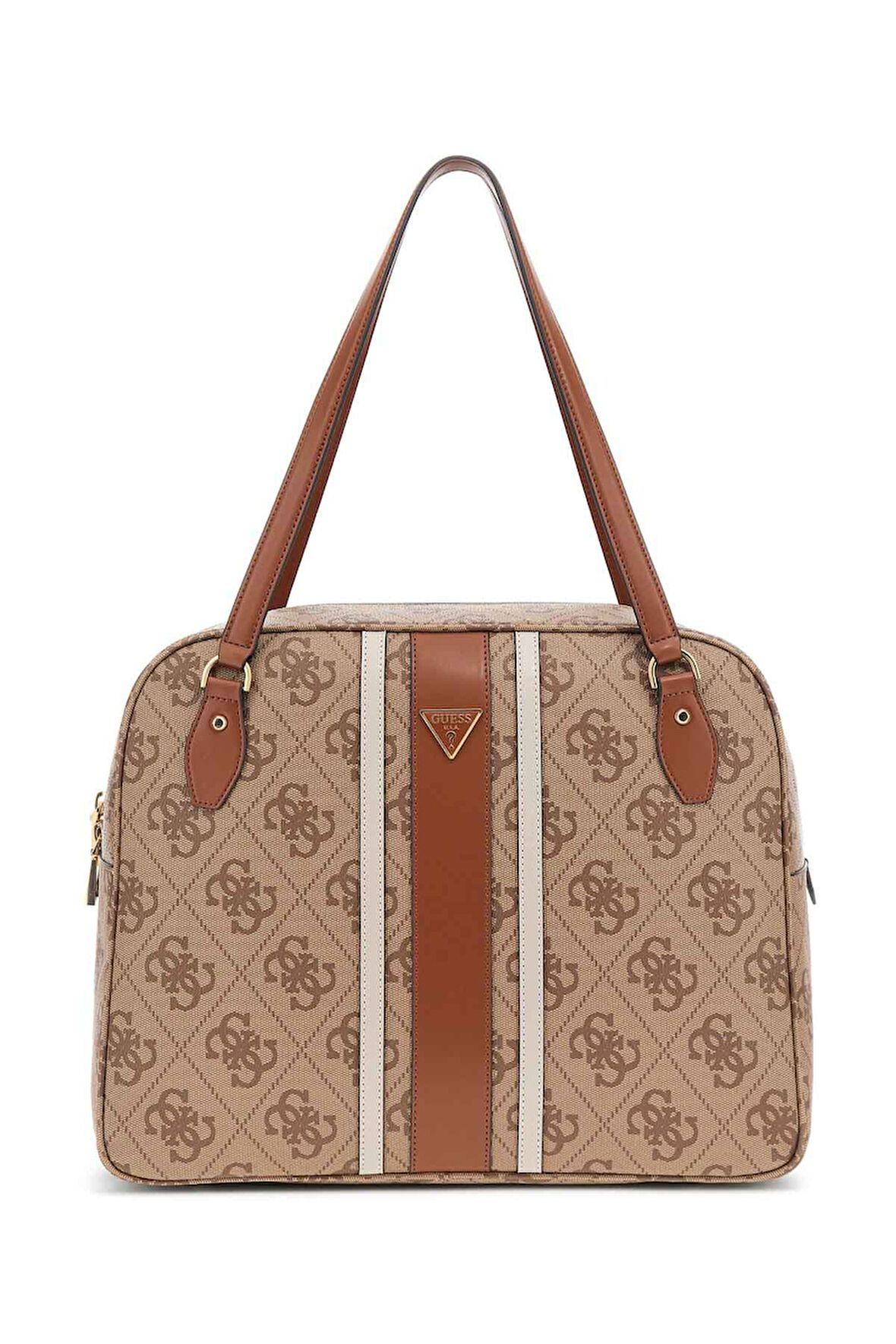 Kadın Monogram Desenli Şerit Detaylı Seyahat Çantası - Kahverengi | L