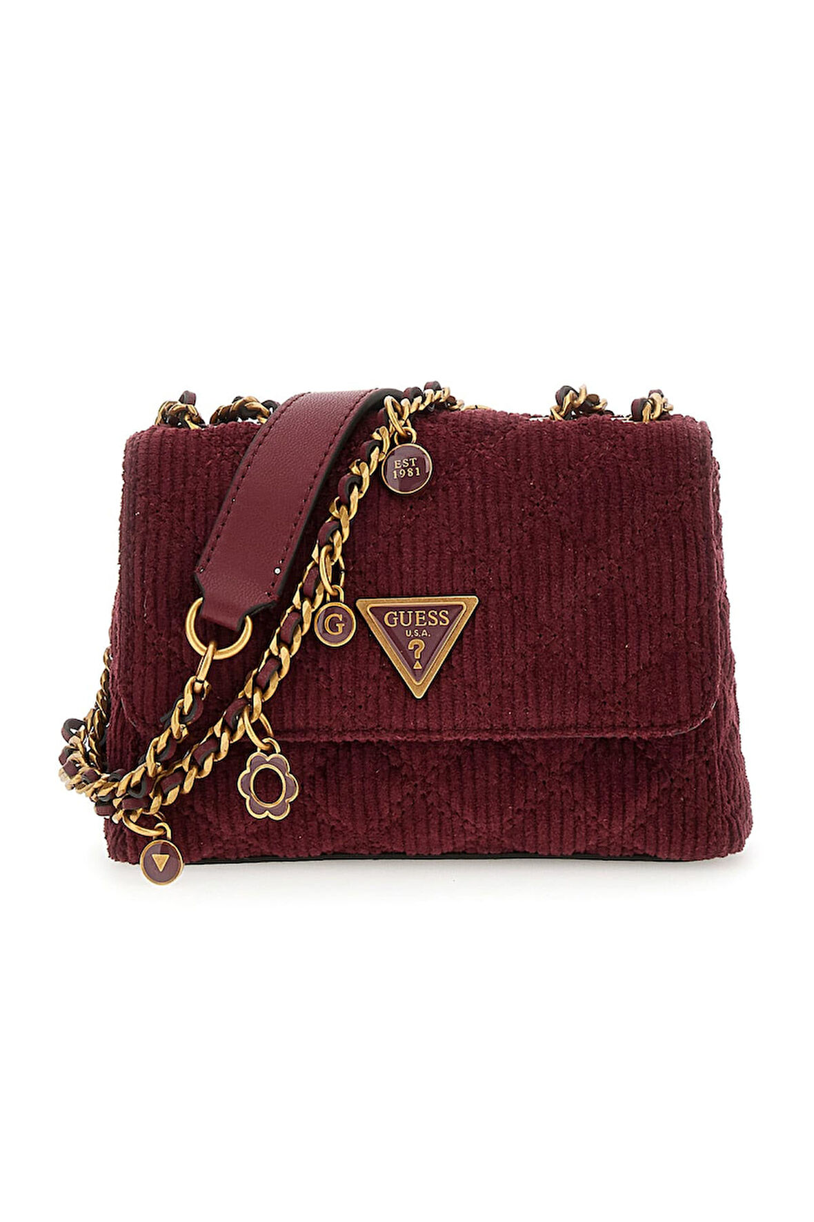 Kadın Fitilli Kadife Omuz Çantası - Bordo | undefined