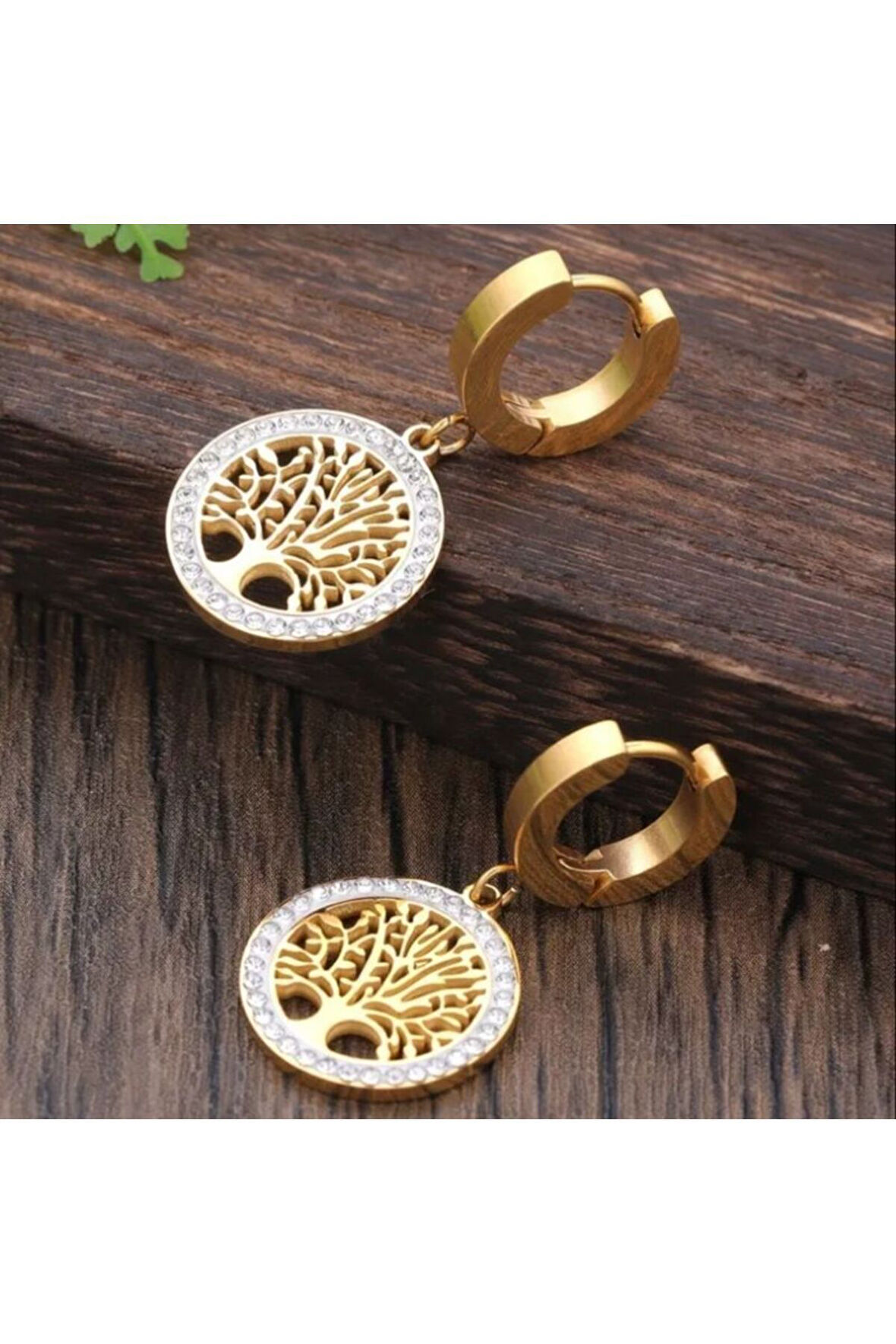 Gold Hayat Ağacı Model Kadın Halka Küpe