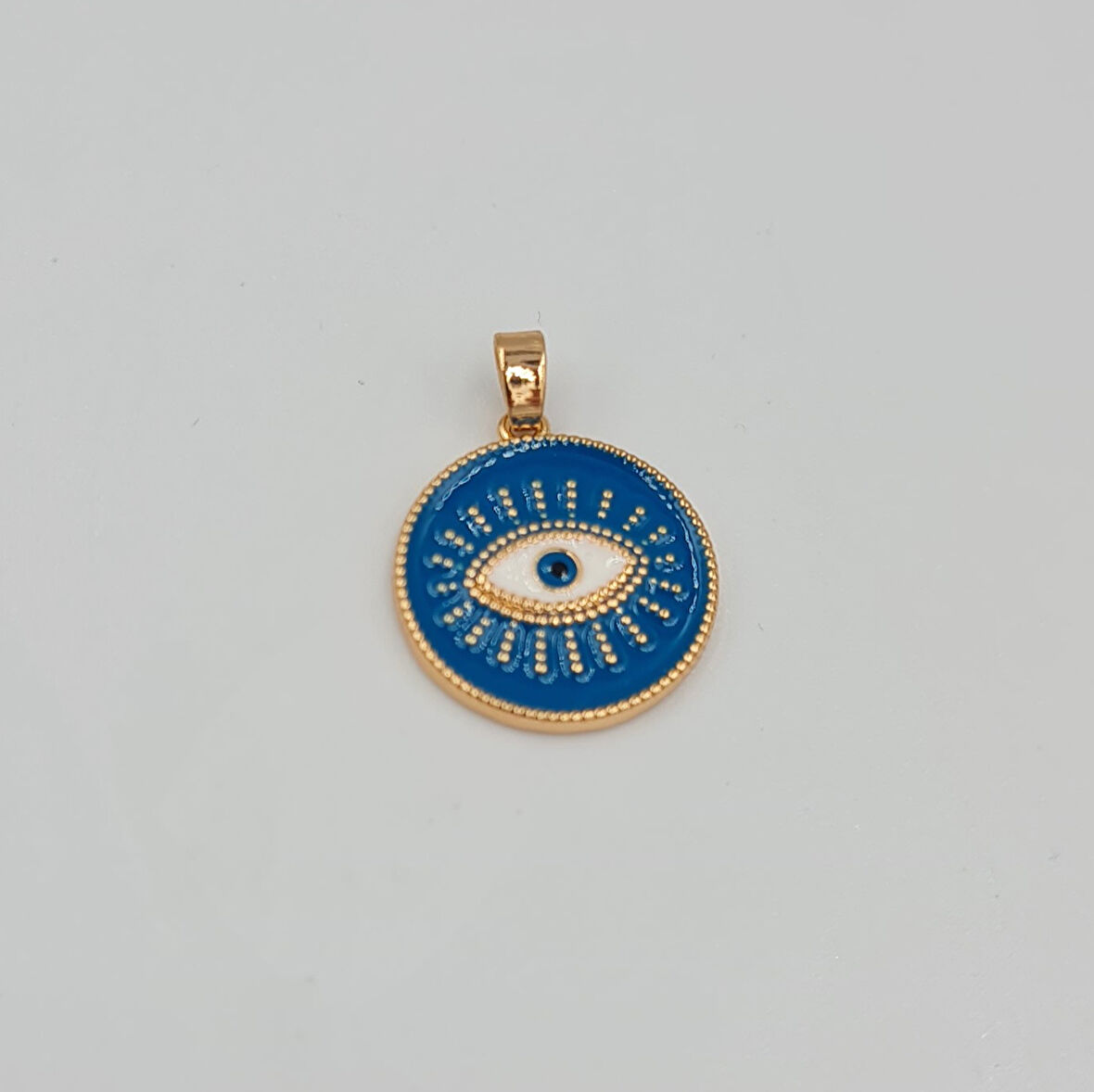 Mineli Nazar Göz Figürlü Kolye Ucu – Xuping Rose Gold, Kararmaz, 3 mm Halka (2,3 x 1,7 cm)