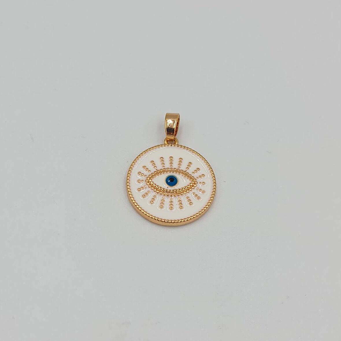 Beyaz Mineli Nazar Göz Figürlü Kolye Ucu – Rose, Xuping , Kararmaz, 3 mm Halka (2,3 x 1,7 cm)