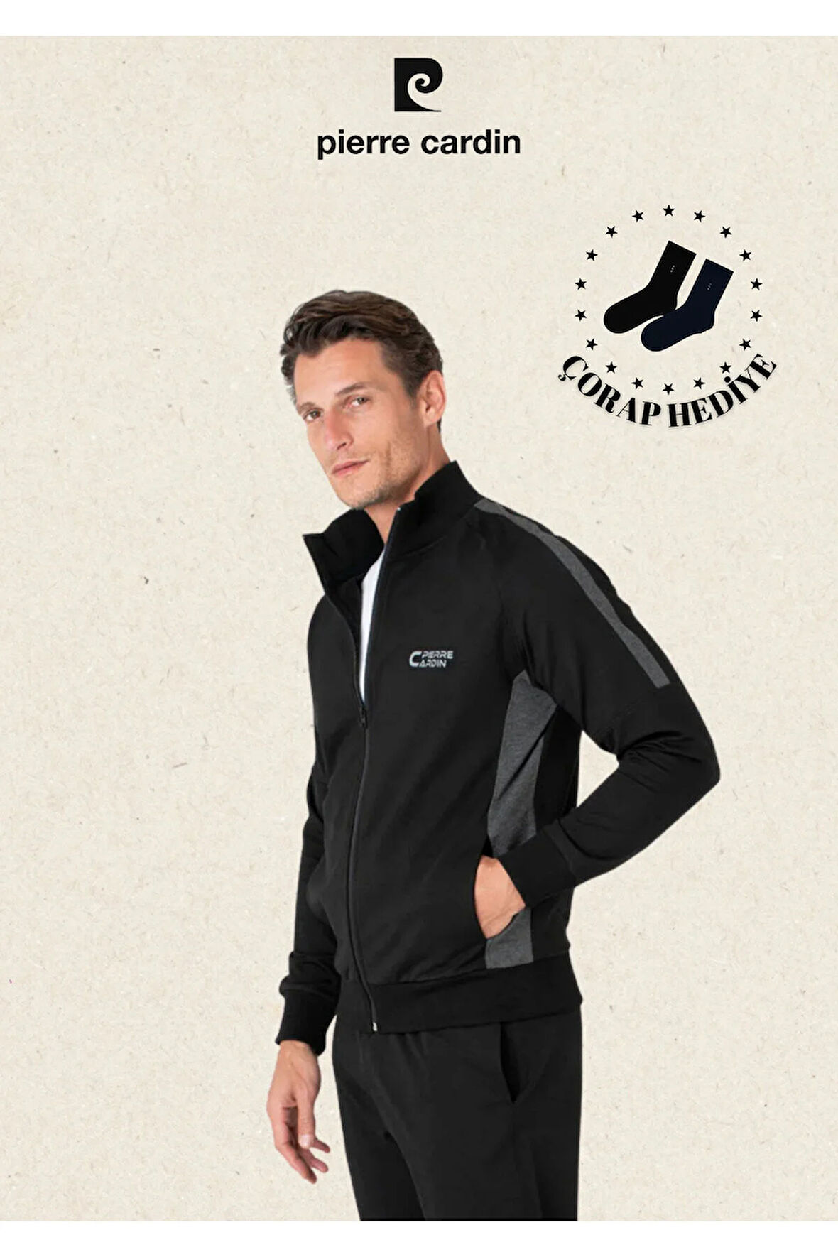 Erkek Pamuklu & Likralı Regular Fit Önden Fermuarlı Eşofman Takımı (Corap Hediye) L1.PC.004.71.35