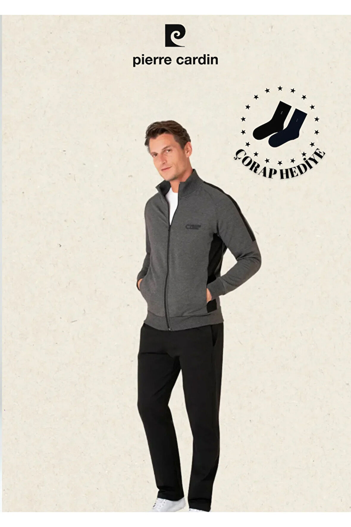 Erkek Pamuklu & Likralı Regular Fit Önden Fermuarlı Eşofman Takımı (Corap Hediye) L1.PC.004.71.35