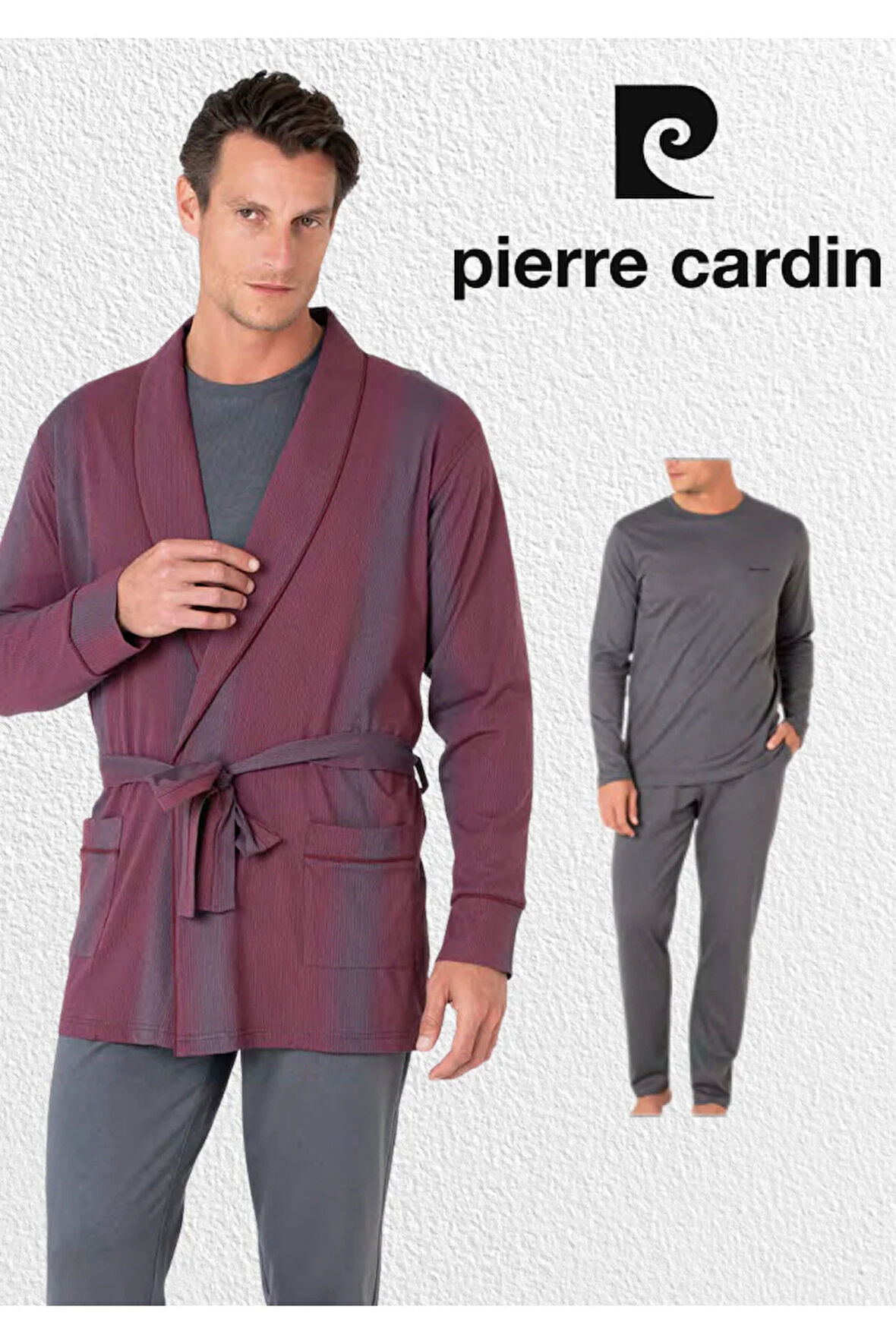 Erkek Giyim Kutulu 3 Parça %100 Pamuklu Robdöşambır & Uzun Kollu Pijama Takımı Set (Çorap Hediyeli)