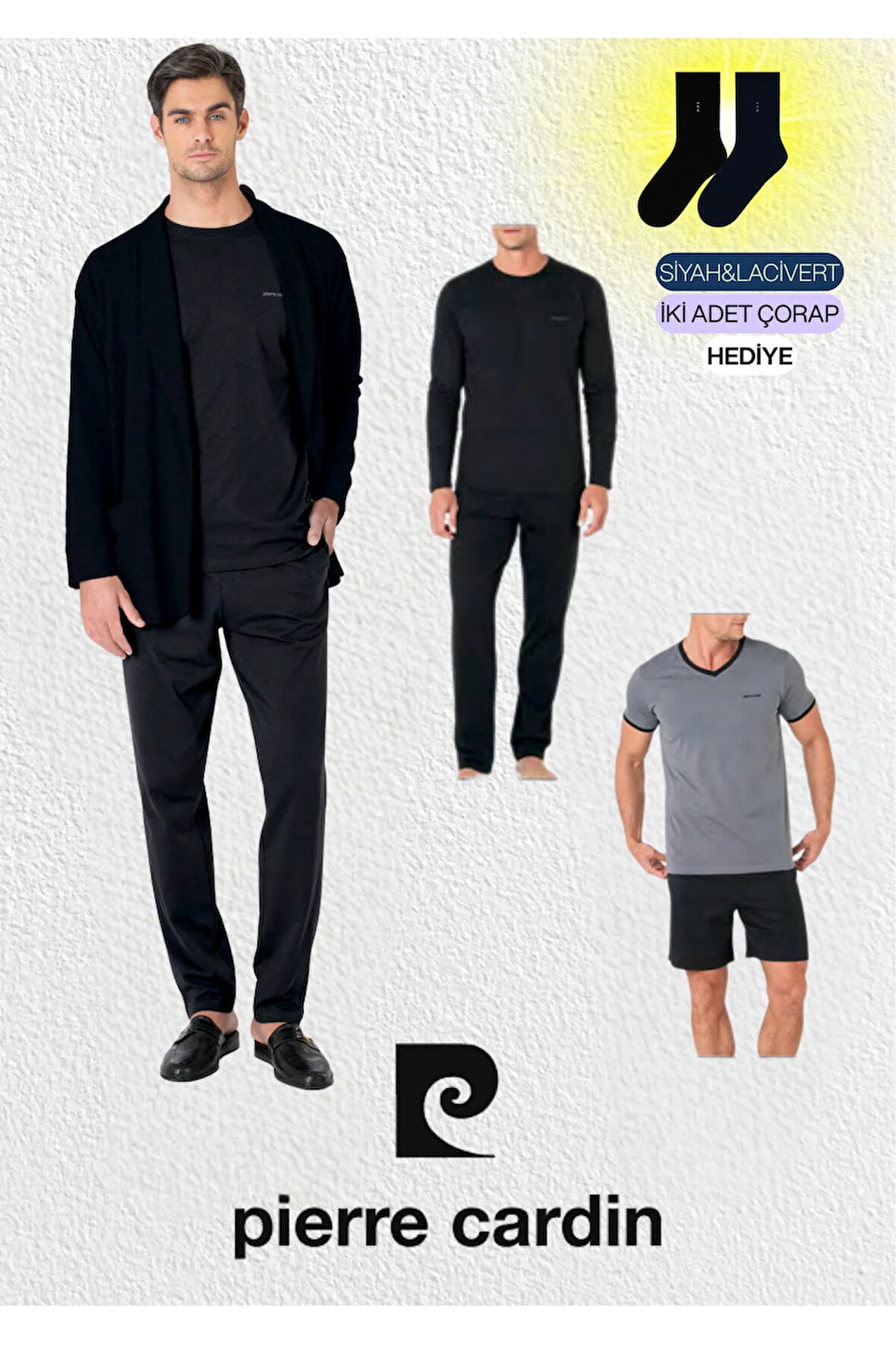 Erkek Giyim 5 Parça Kutulu %100 Pamuk Robdöşambır & Pijama Takımı Set (2 Adet Çorap Hediyeli)