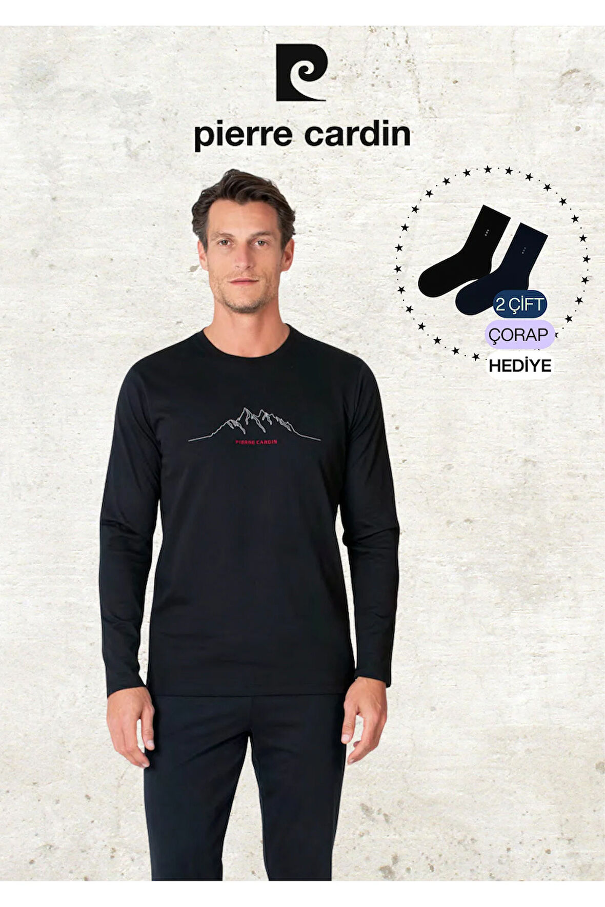 Erkek Giyim %100 Pamuk Uzun Kollu Saks Mavi Pijama Takımı (2 Adet Hediye Çorap) L1.PC.6101.001