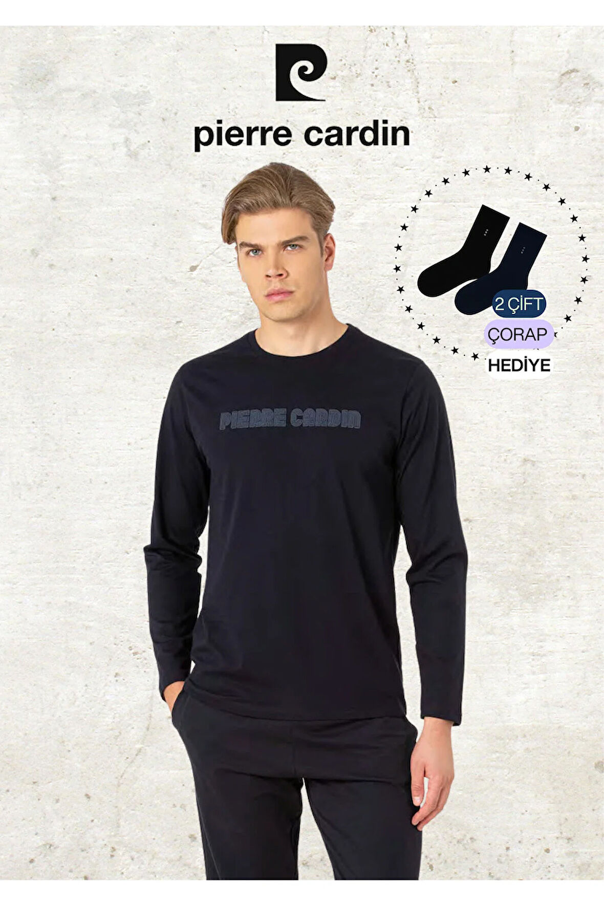 Erkek Giyim %100 Pamuk Uzun Kollu Siyah Pijama Takımı (2 Adet Hediye Çorap) L1.PC.6093.001