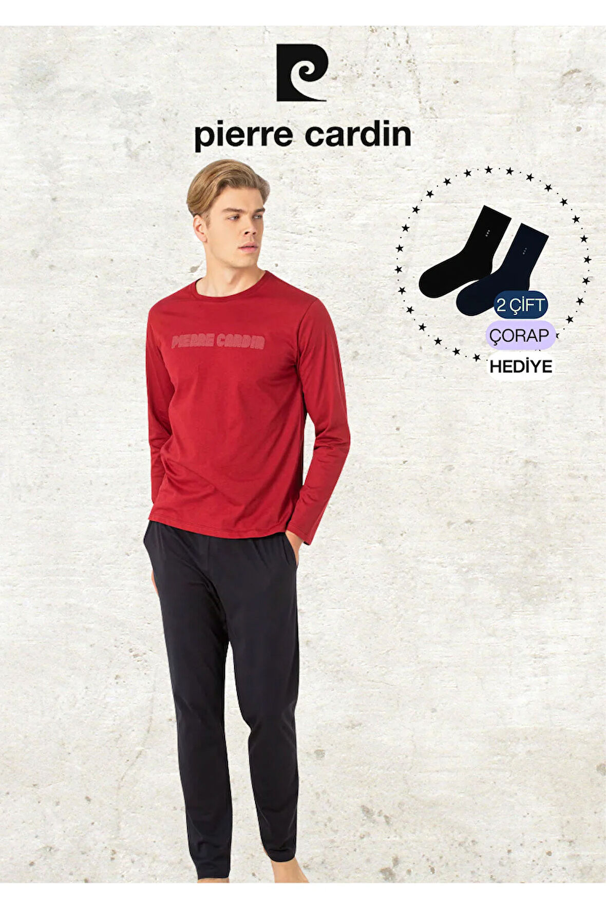 Erkek Giyim %100 Pamuk Uzun Kollu Siyah Pijama Takımı (2 Adet Hediye Çorap) L1.PC.6093.001