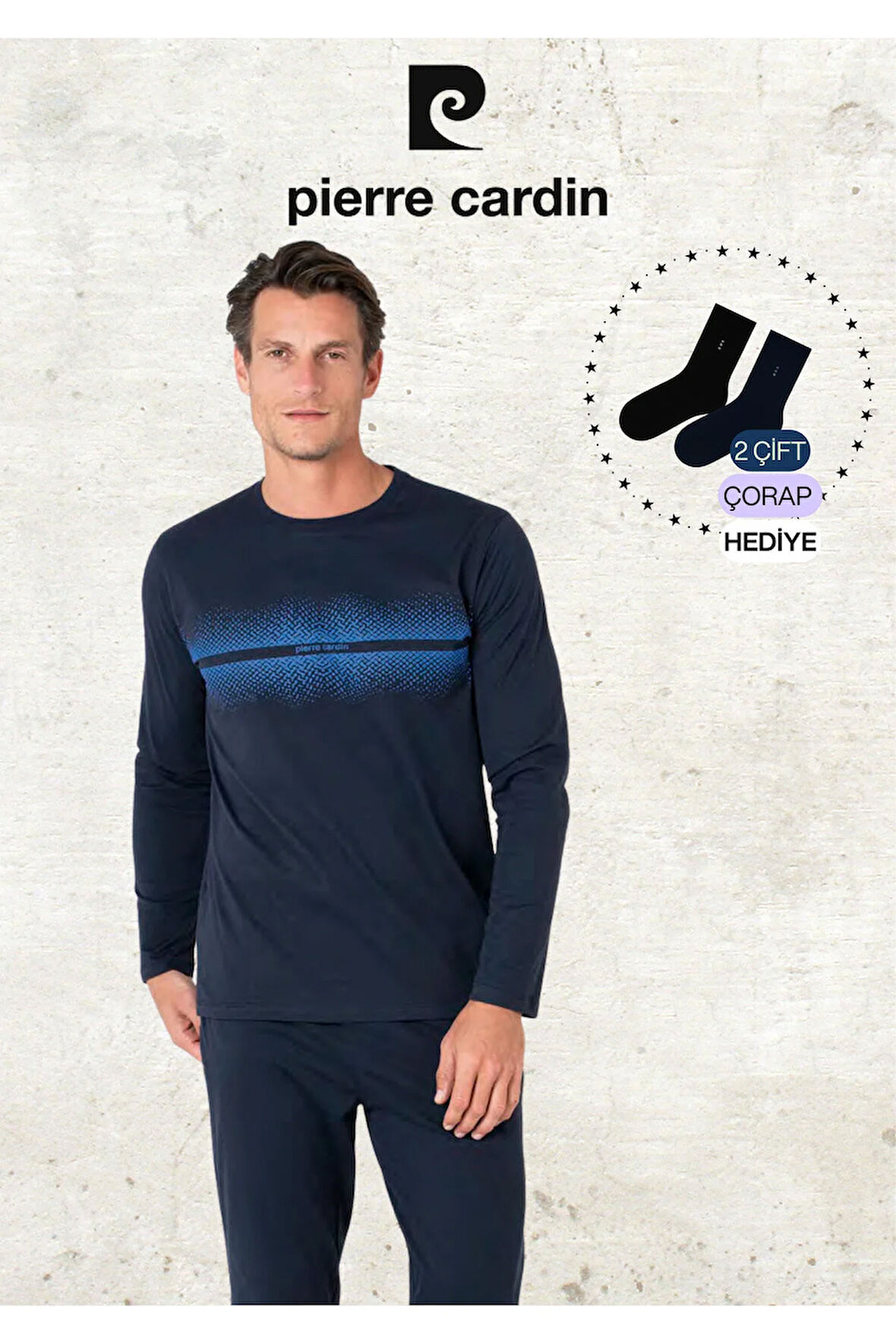 Erkek %100 Pamuk Uzun Kollu Desenli Bordo Pijama Takımı (2 Adet Hediye Çorap) L1.PC.6102.001