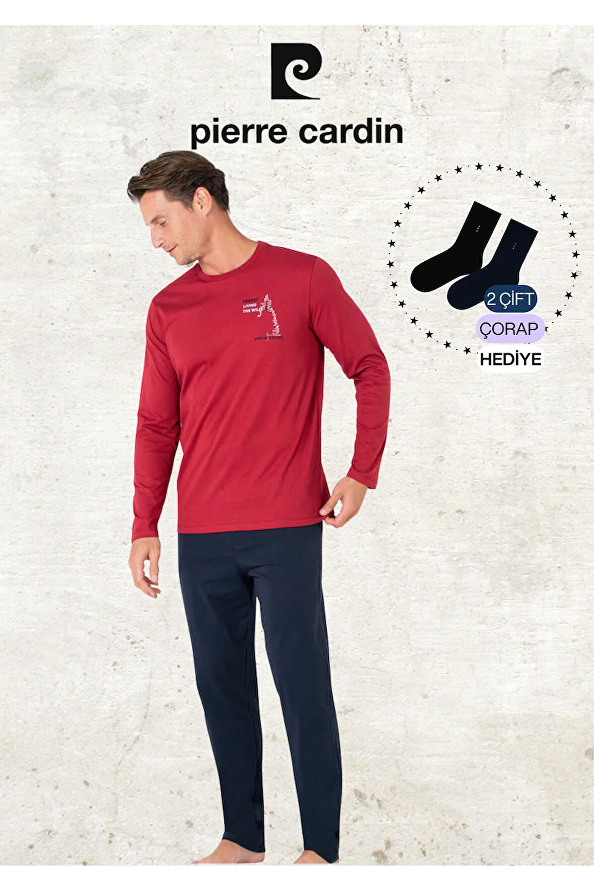 Erkek %100 Pamuk Uzun Kol Baskılı Siyah Pijama Takımı (2 Adet Hediye Çorap) L1.PC.6103.001