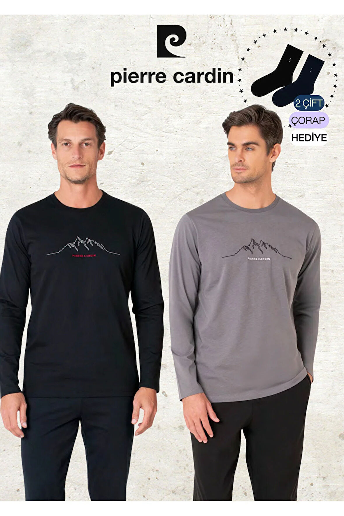 Erkek Giyim %100 Pamuk Uzun Kollu Saks Mavi & Lacivert İki Adet Pijama Takımı L1.PC.6101.002