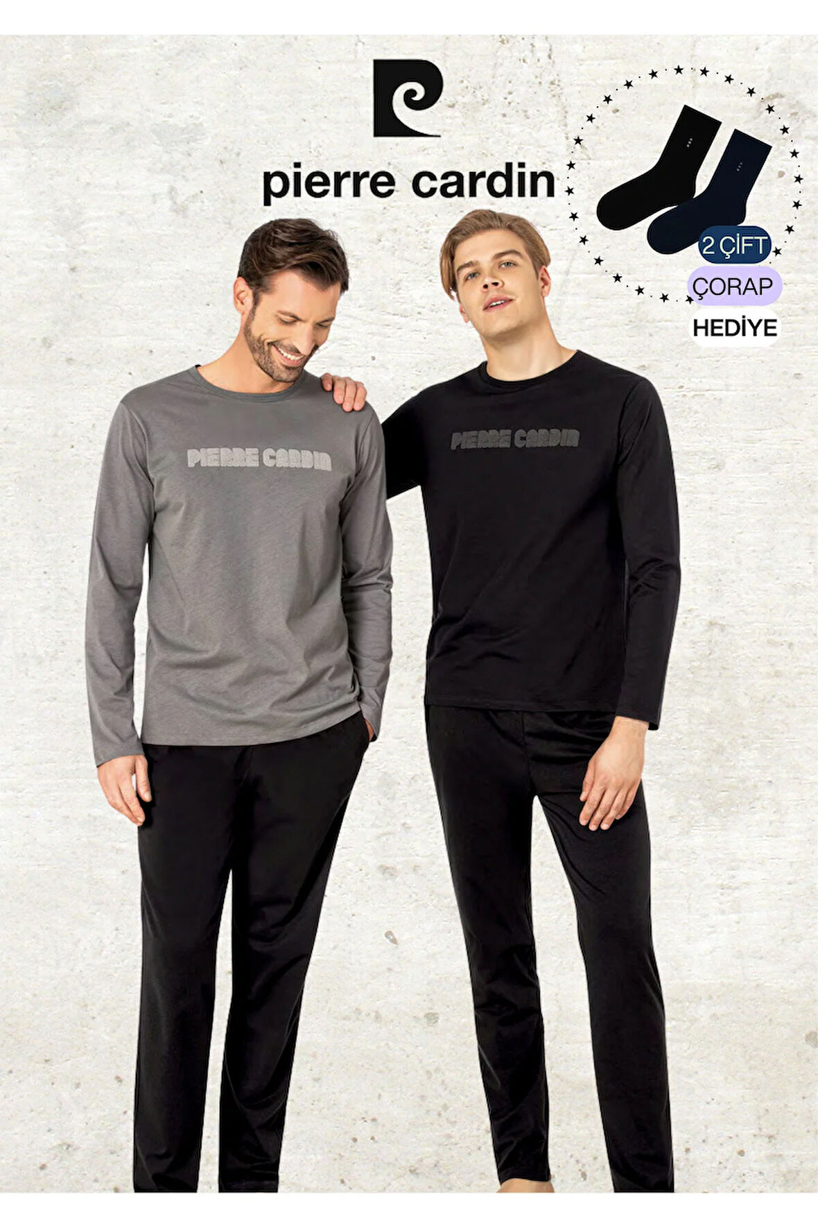 Erkek Giyim %100 Pamuk Uzun Kollu Koyu Gri & Siyah İki Adet Pijama Takımı L1.PC.6093.002