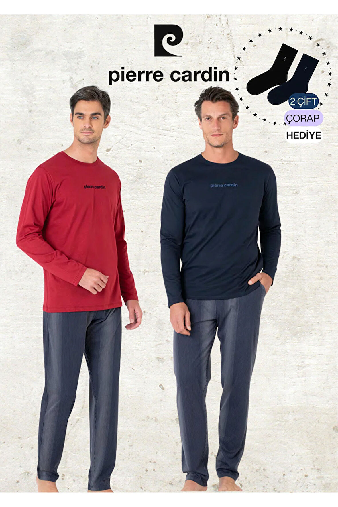 Erkek %100 Pamuk Uzun Kollu Lisanslı Bordo & Lacivert İki Adet Pijama Takımı L1.PC.6095.002