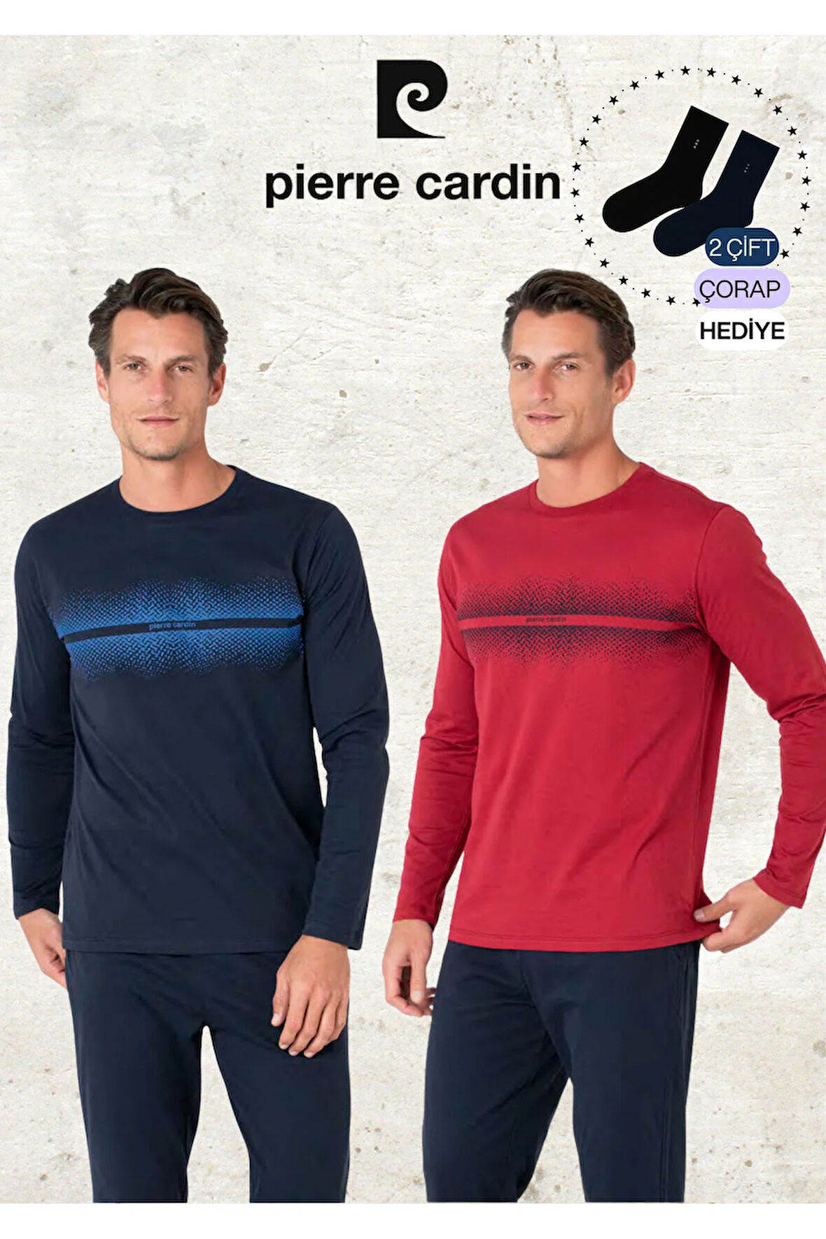 Erkek %100 Pamuk Uzun Kollu Desenli Koyu Gri & Siyah İki Adet Pijama Takımı L1.PC.6102.002
