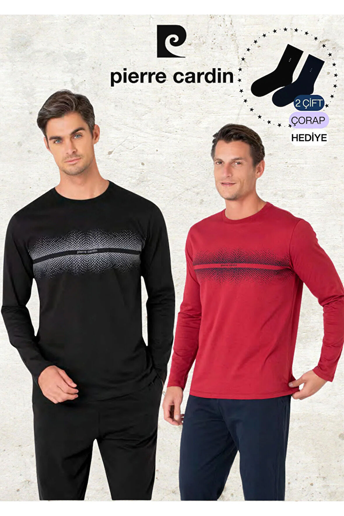 Erkek %100 Pamuk Uzun Kollu Desenli Koyu Gri & Siyah İki Adet Pijama Takımı L1.PC.6102.002