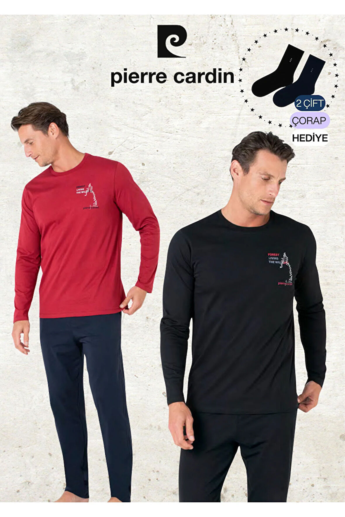 Erkek %100 Pamuk Uzun Kol Baskılı Koyu Gri & Siyah İki Adet Pijama Takımı L1.PC.6103.002