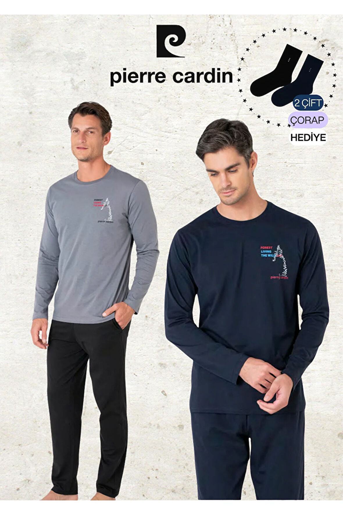 Erkek %100 Pamuk Uzun Kol Baskılı Koyu Gri & Siyah İki Adet Pijama Takımı L1.PC.6103.002