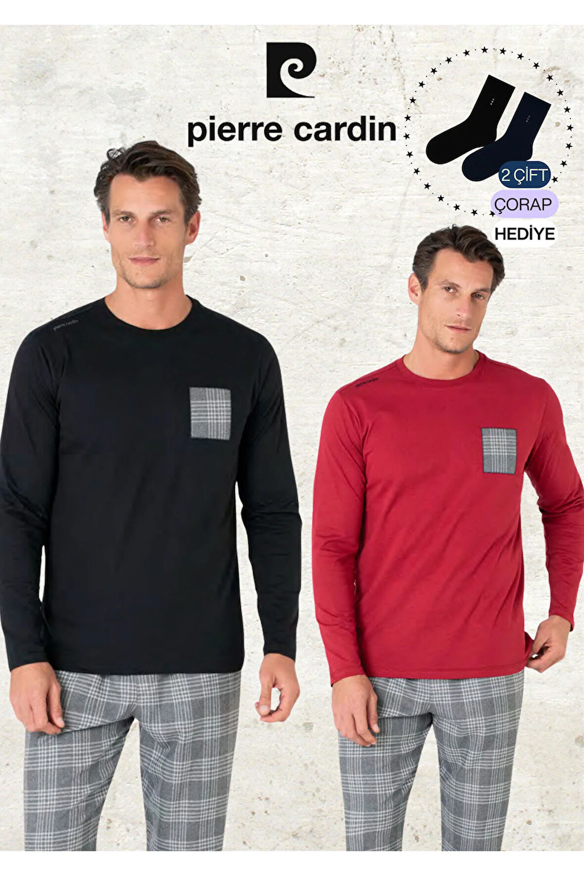 Erkek %100 Pamuk Ekose Detaylı Siyah & Bordo İki Adet Pijama Takımı L1.PC.6107.002