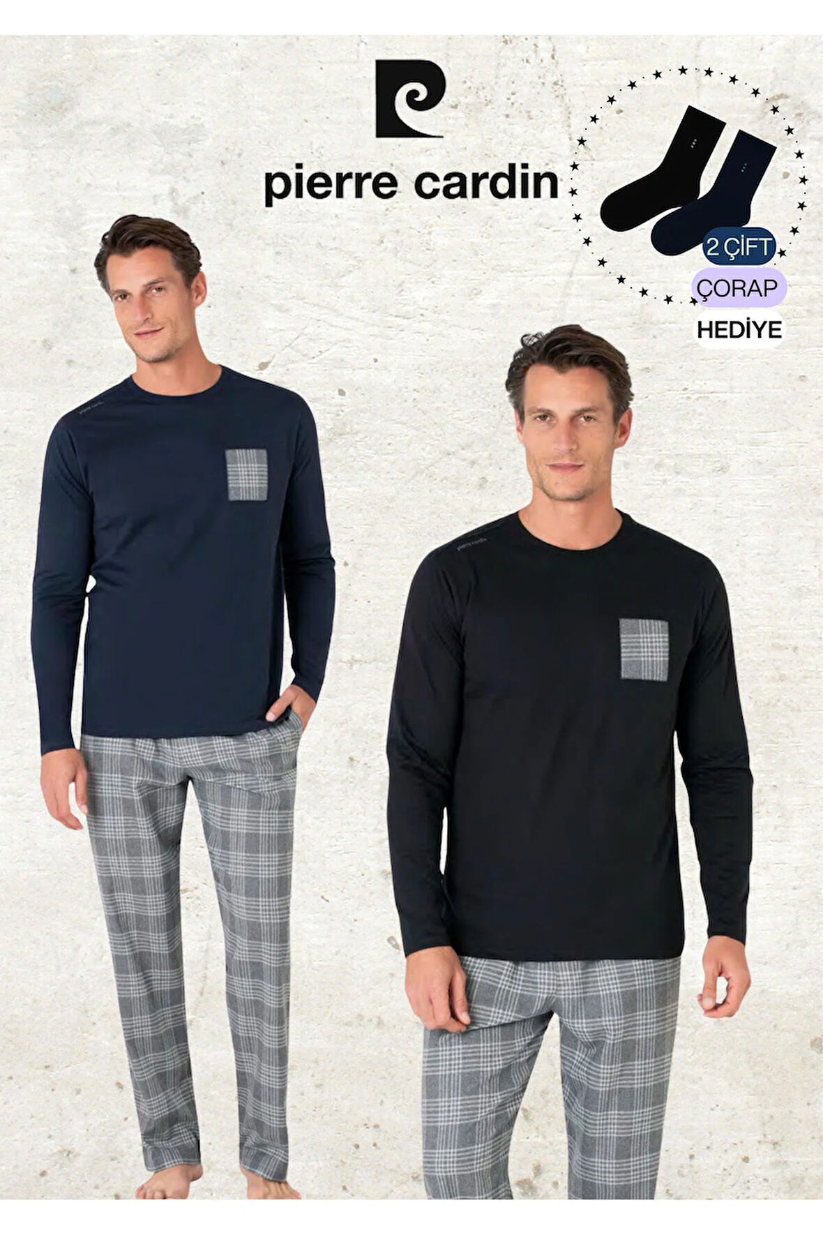 Erkek %100 Pamuk Ekose Detaylı Siyah & Bordo İki Adet Pijama Takımı L1.PC.6107.002