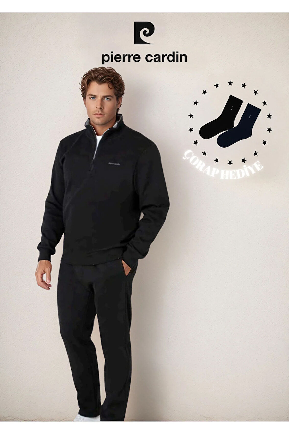 Erkek Giyim %100 Pamuk Yarım Fermuarlı Eşofman Takımı (Çorap Hediye) L1.PC.6116.001