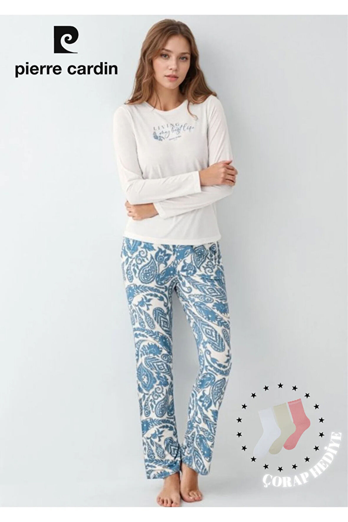 Kadın Giyim Uzun Kollu Modal & Pamuk 2'li Beyaz Pijama Takımı L1.PC.9074.001