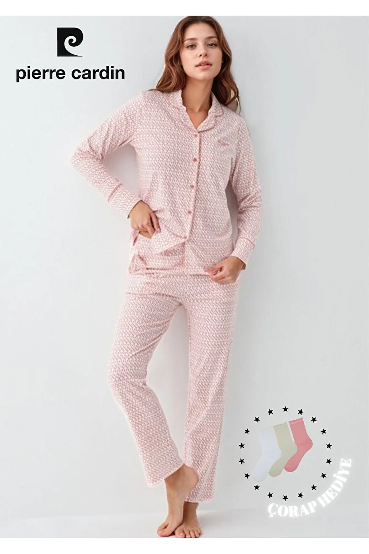 Kadın Giyim Modal & Pamuk Uzun Kollu 2'li Pembe Gömlek Pijama Takımı L1.PC.9081.001