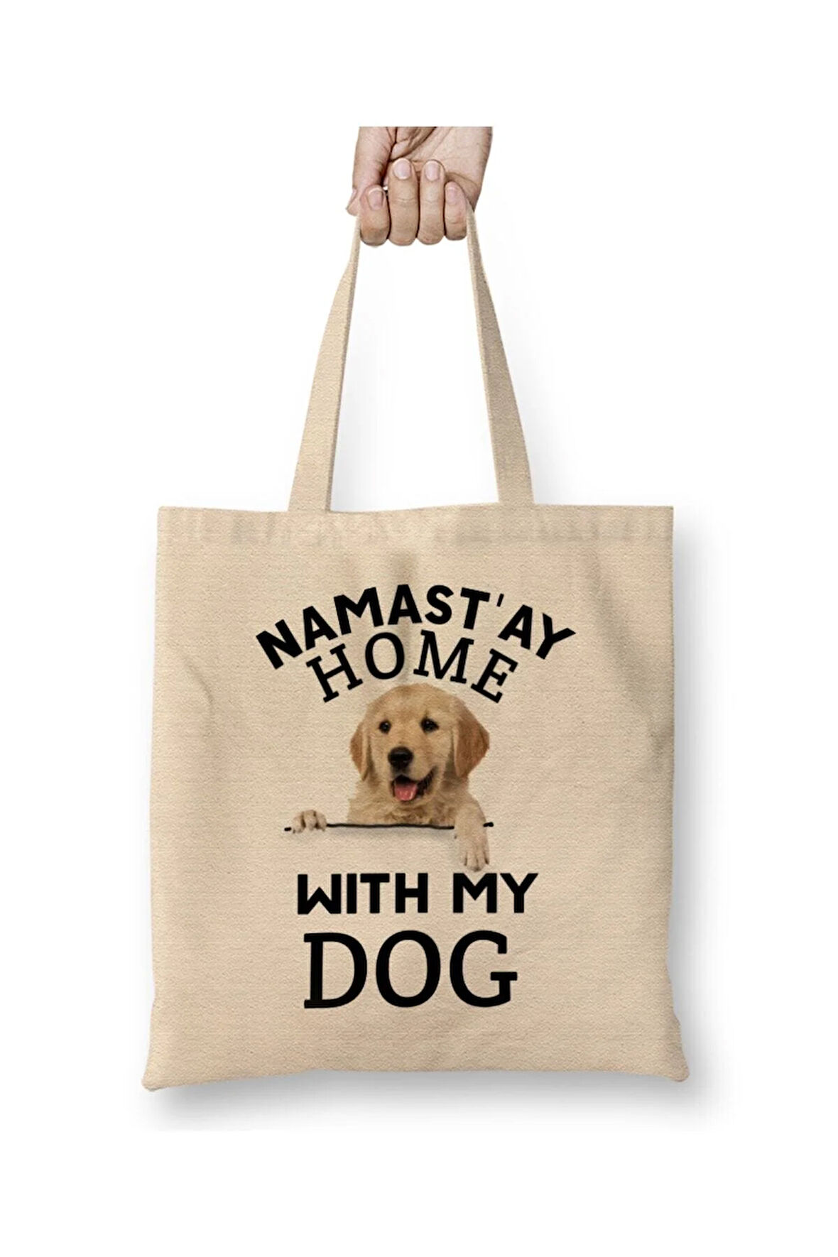 My Dog Best Dog Dad Ever Köpek Beyaz Bez Çanta Uzun Saplı Alışveriş Çantası Plaj Çantası