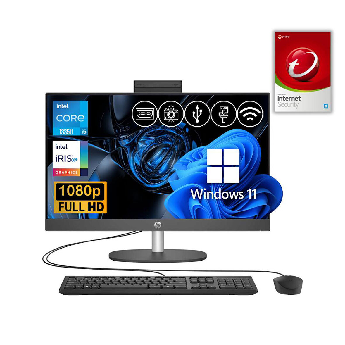 HP Proone 240 G10 İ5-1335U 8GB 512GB M.2 SSD 885A9EA ATL25 23.8" W11P All In One Bilgisayar+Trend Micro