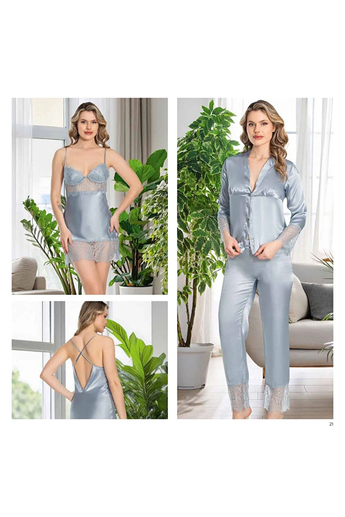Saten 6'lı Pijama & Gecelik & Sabahlık & Şort & Büstiyer Hediyelik Çeyizlik Set L1.JJ.0042.0A.12.01