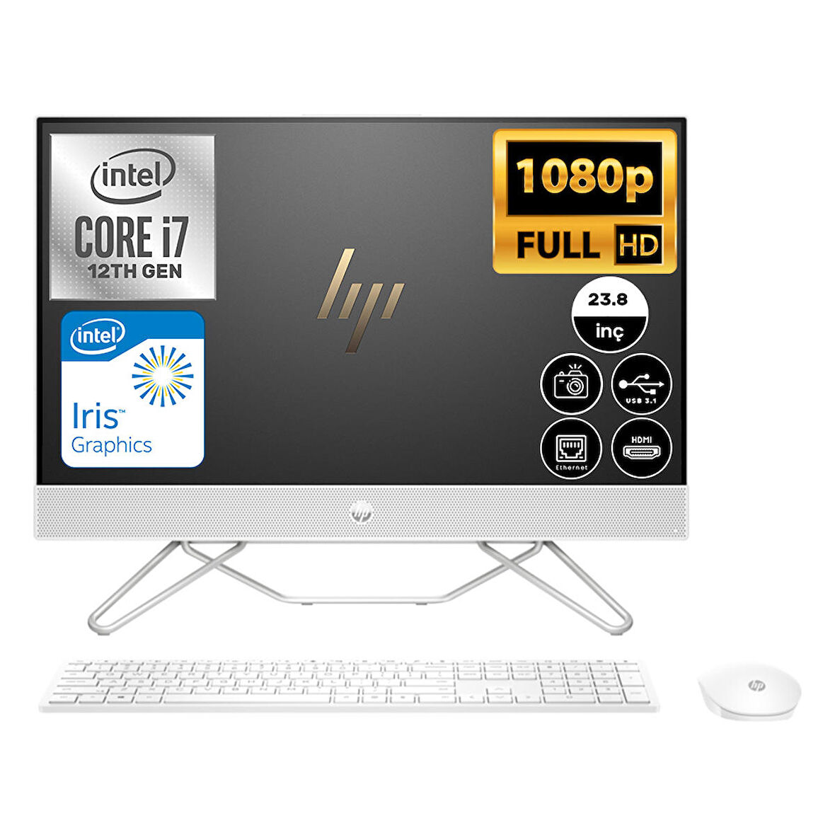 HP 78J74EAP12 Intel Core i7-1255U 64 GB Ram 2 TB SSD Iris Xe Graphics 23.8" Full HD All in One PC