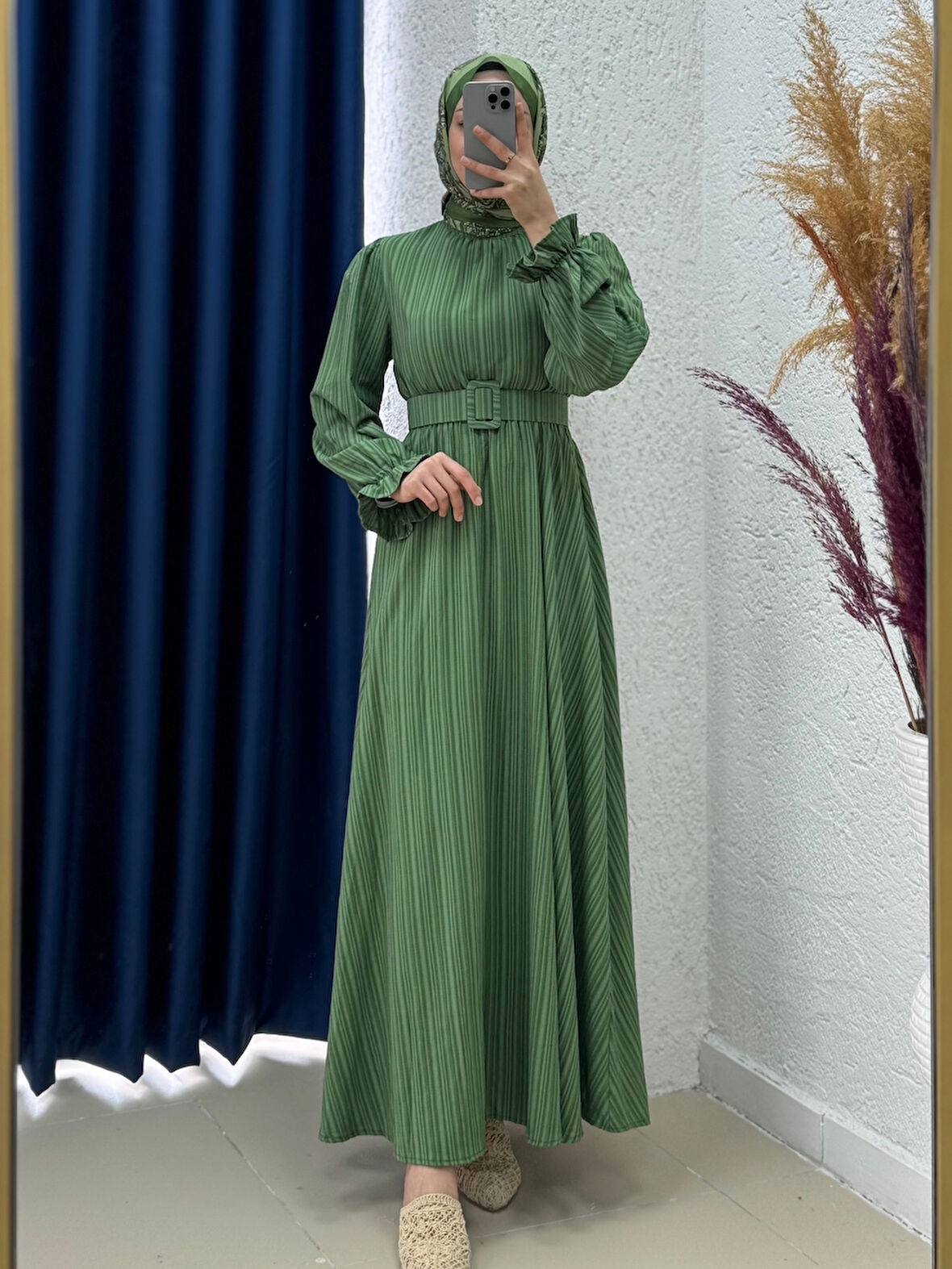 Zenora Beli Lastikli Nada Mevlana Elbise-KB7475 Yeşil
