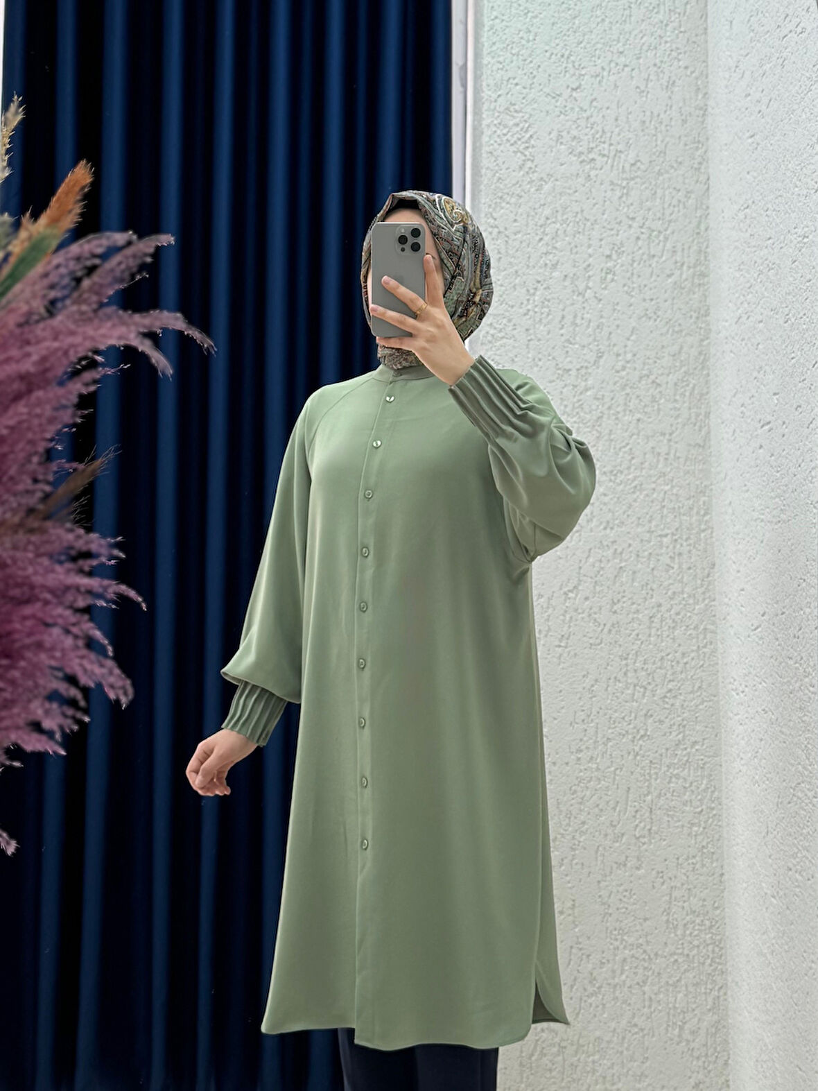 Seçil Kolları Nervüllü Linda Tunik-EL1176 Haki