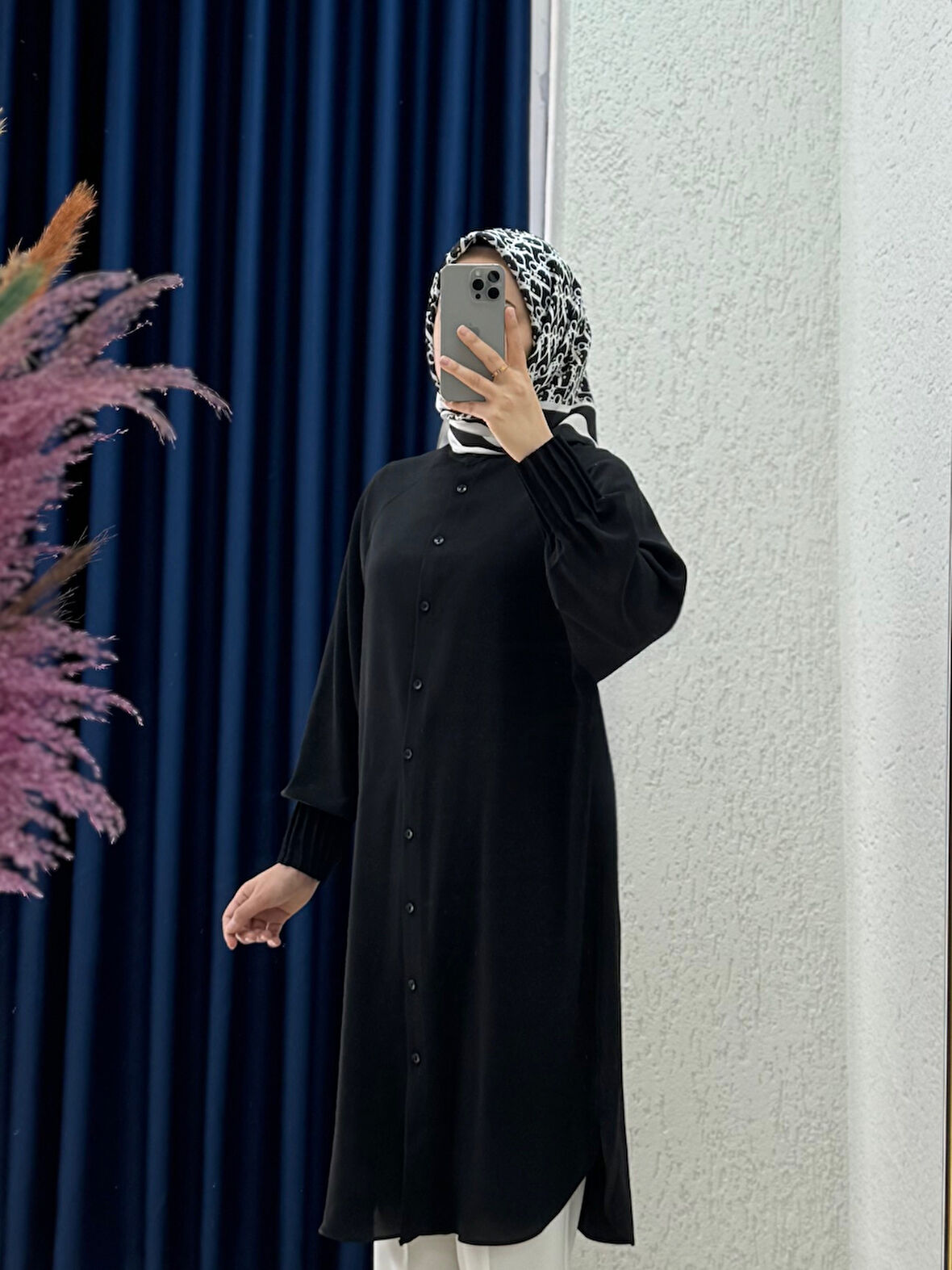 Seçil Kolları Nervüllü Linda Tunik-EL1176 Siyah