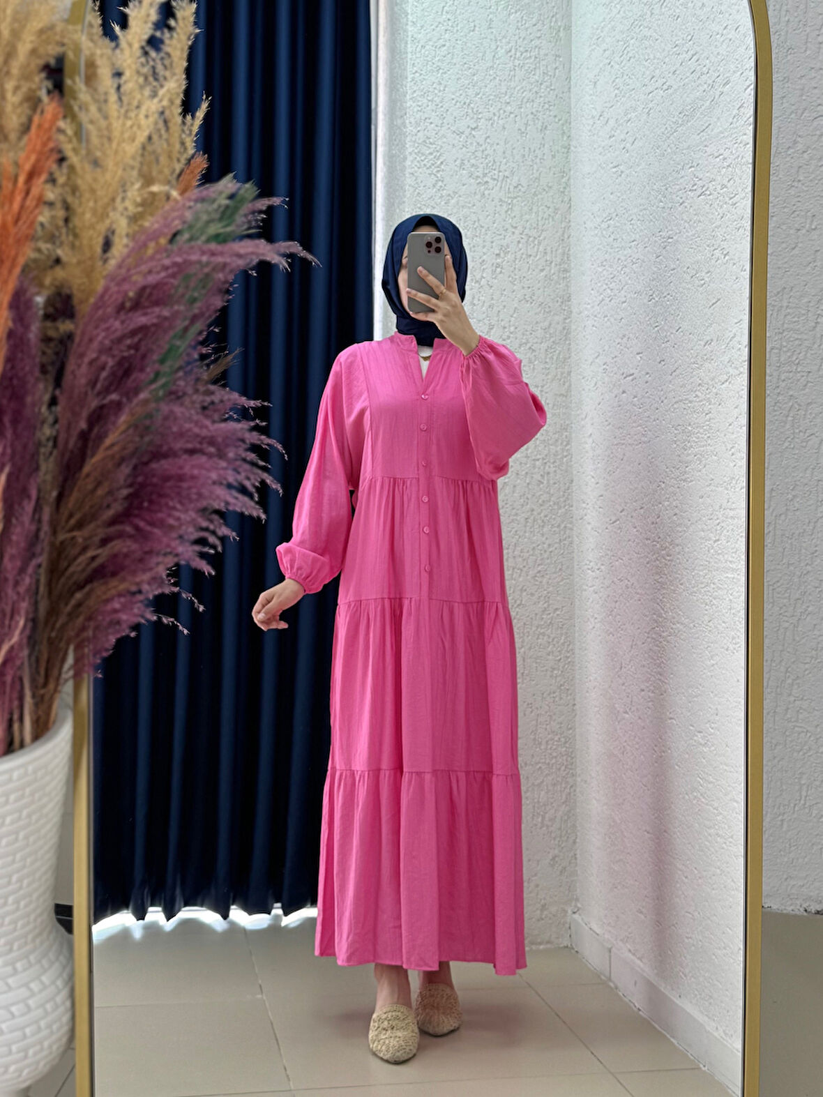 Çilek Salaş 6 Düğmeli Elbise-NA2350 Pembe
