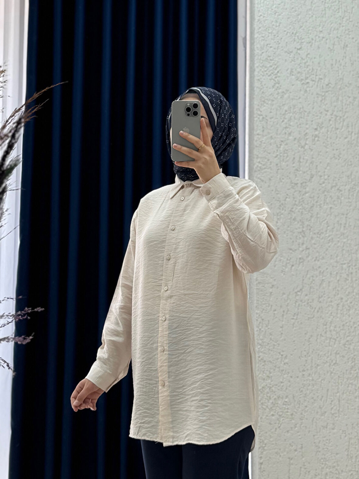 Evsa Oversize Ense Düğmeli Gömlek-NA689 Taş
