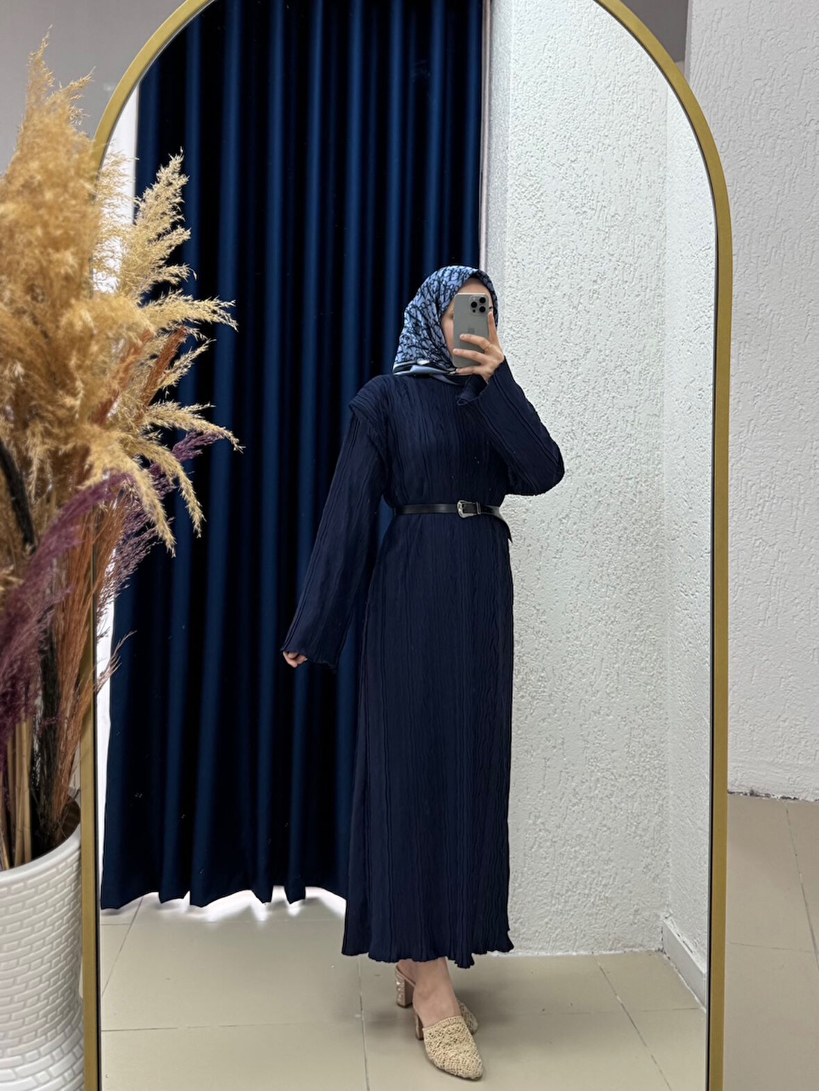 Yelelle Bürümcük Elbise-SA25182 Lacivert