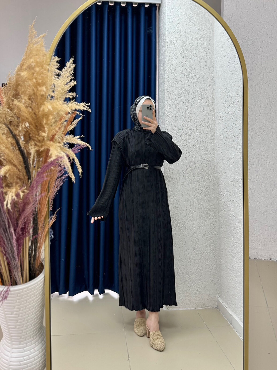 Yelelle Bürümcük Elbise-SA25182 Siyah
