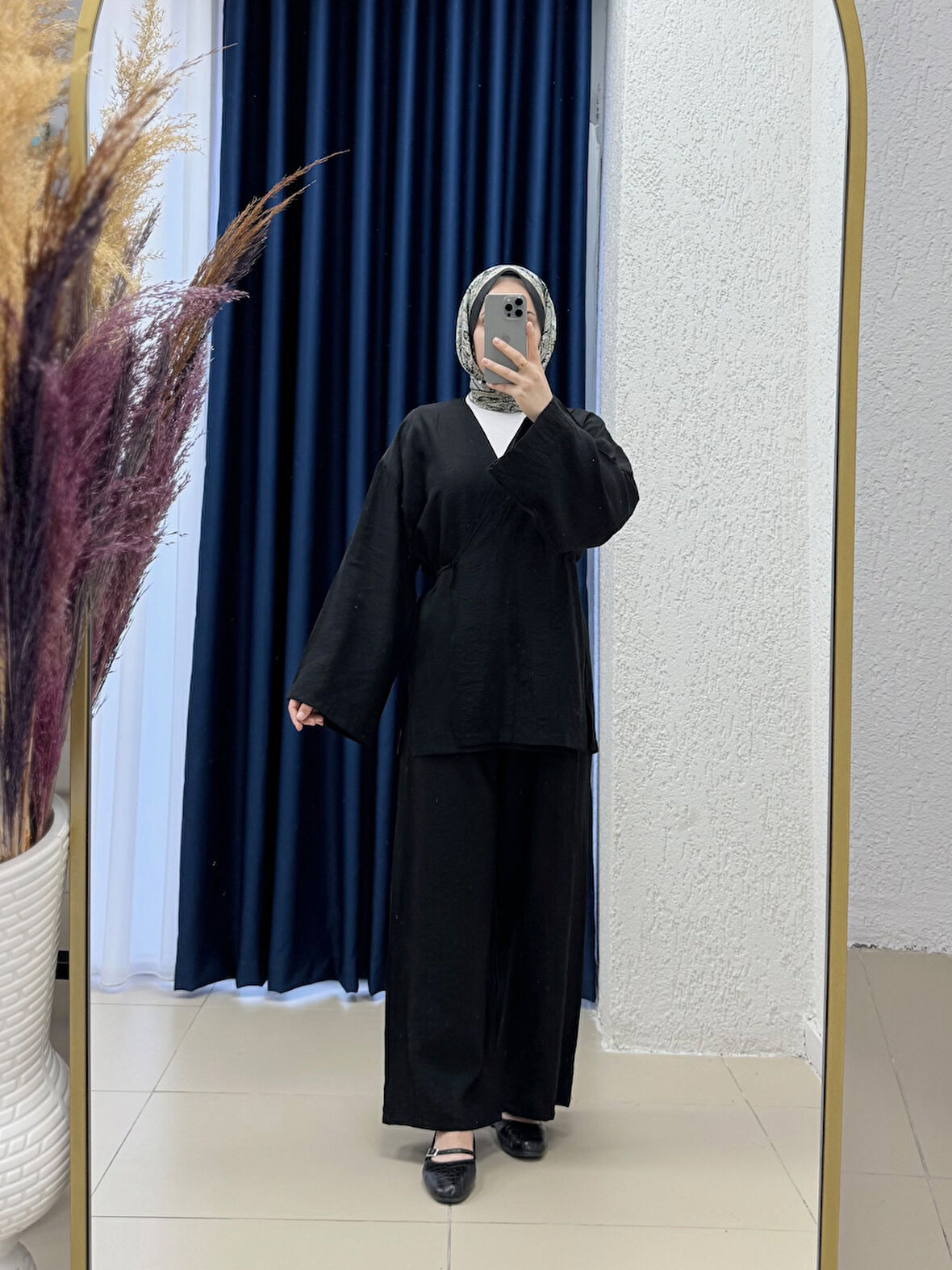Vinmora Yandan Bağlamalı Kimonolu Çilek Pantolonlu Takım-EK544 Siyah