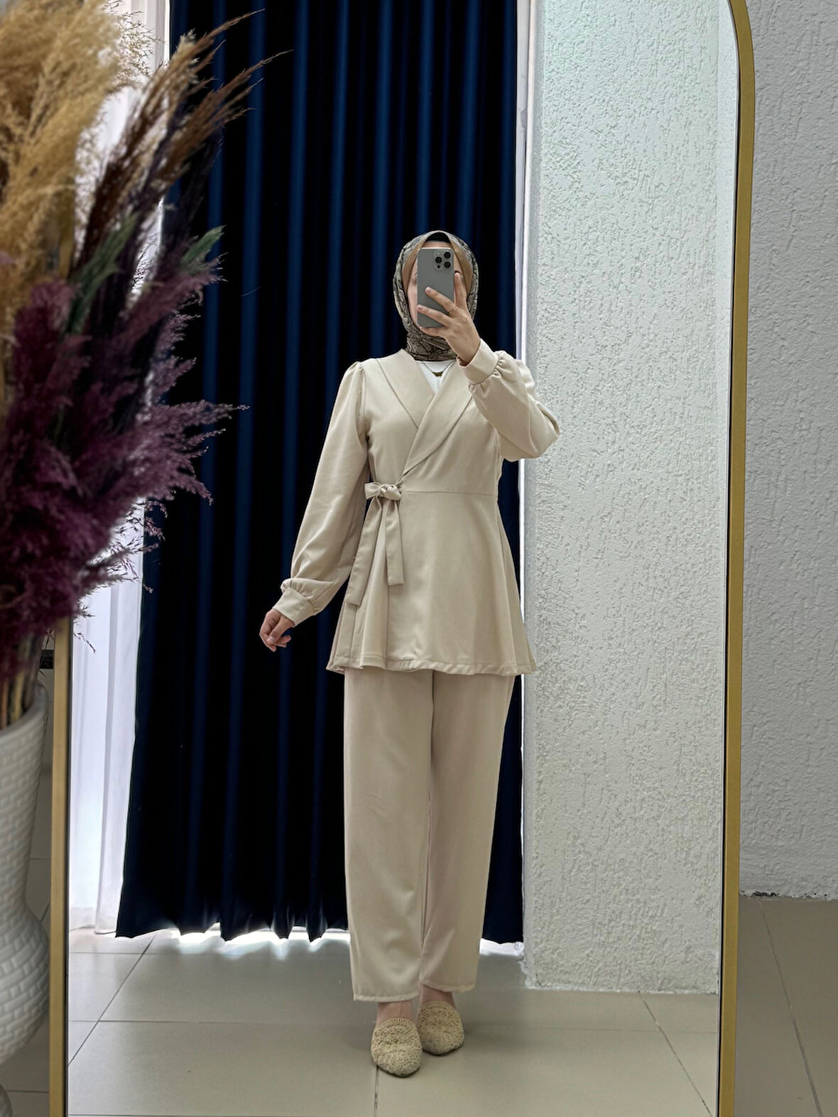 Sormora Kuşak Detaylı Ceketli Pantolonlu Takım-AS471 Taş