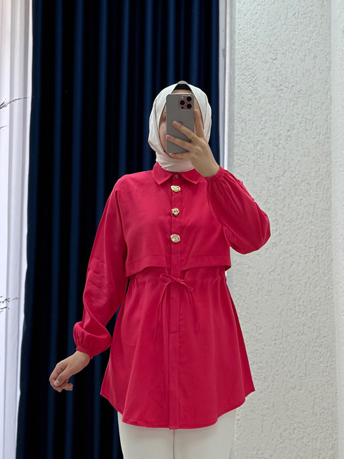 Ravera Gold Düğmeli Bolerolu Tunik-ZN3589 Fuşya
