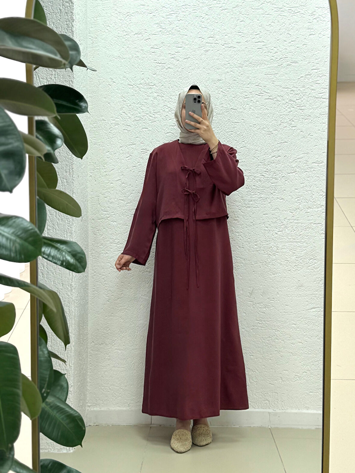 Mirisa Ceketli Bağlamalı Elbise-BN4462 Bordo