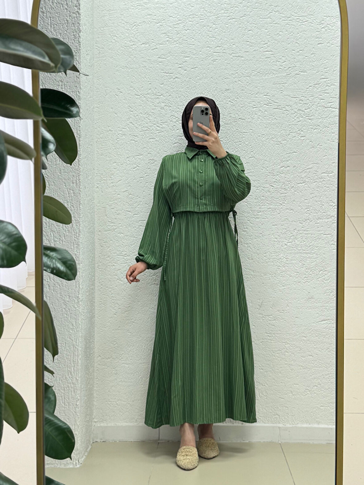 Miretta Yelekli Beli Lastikli Nada Elbise-Çİ510 Yeşil