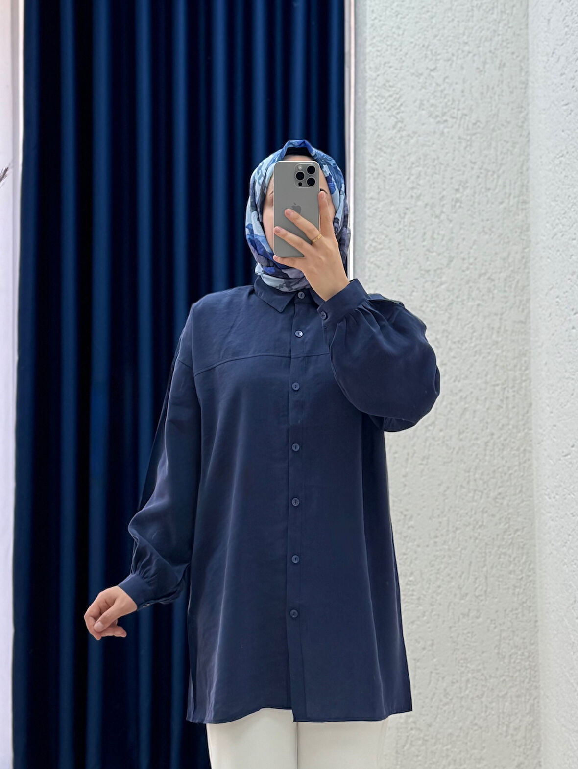 Yelilia Bağcıklı Robalı Modal Gömlek-PE223 Lacivert