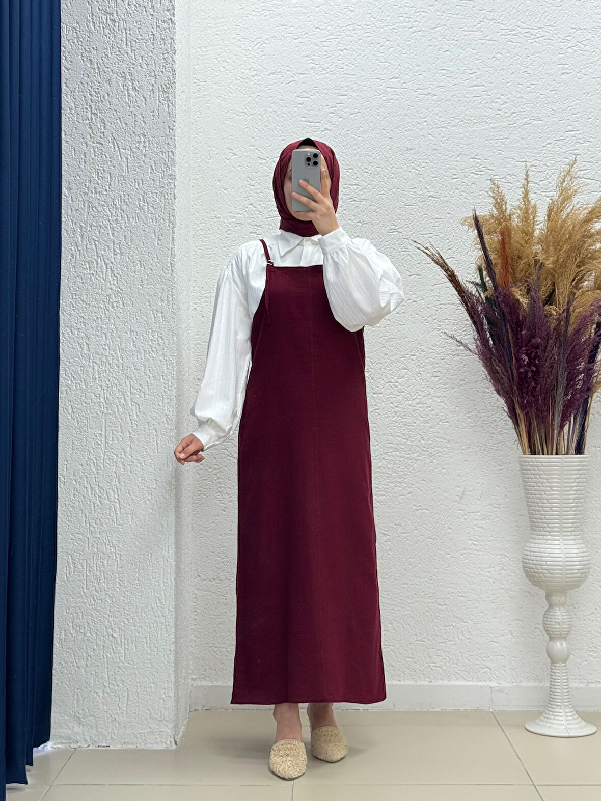 Melinda Toka Detaylı Keten Jile-AS4080 Bordo