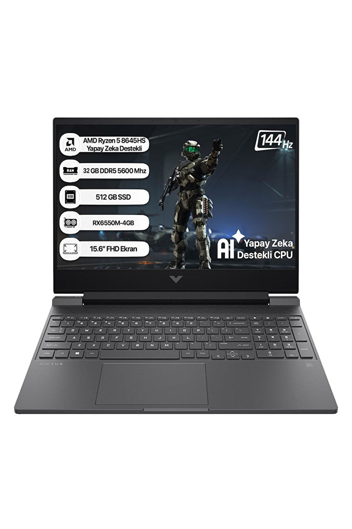HP Victus B82WJEA-32 AMD R5 8645HS 32GB 512GB SSD RX6550M-4GB Freedos 15.6" FHD 144Hz Taşınabilir Bilgisayar
