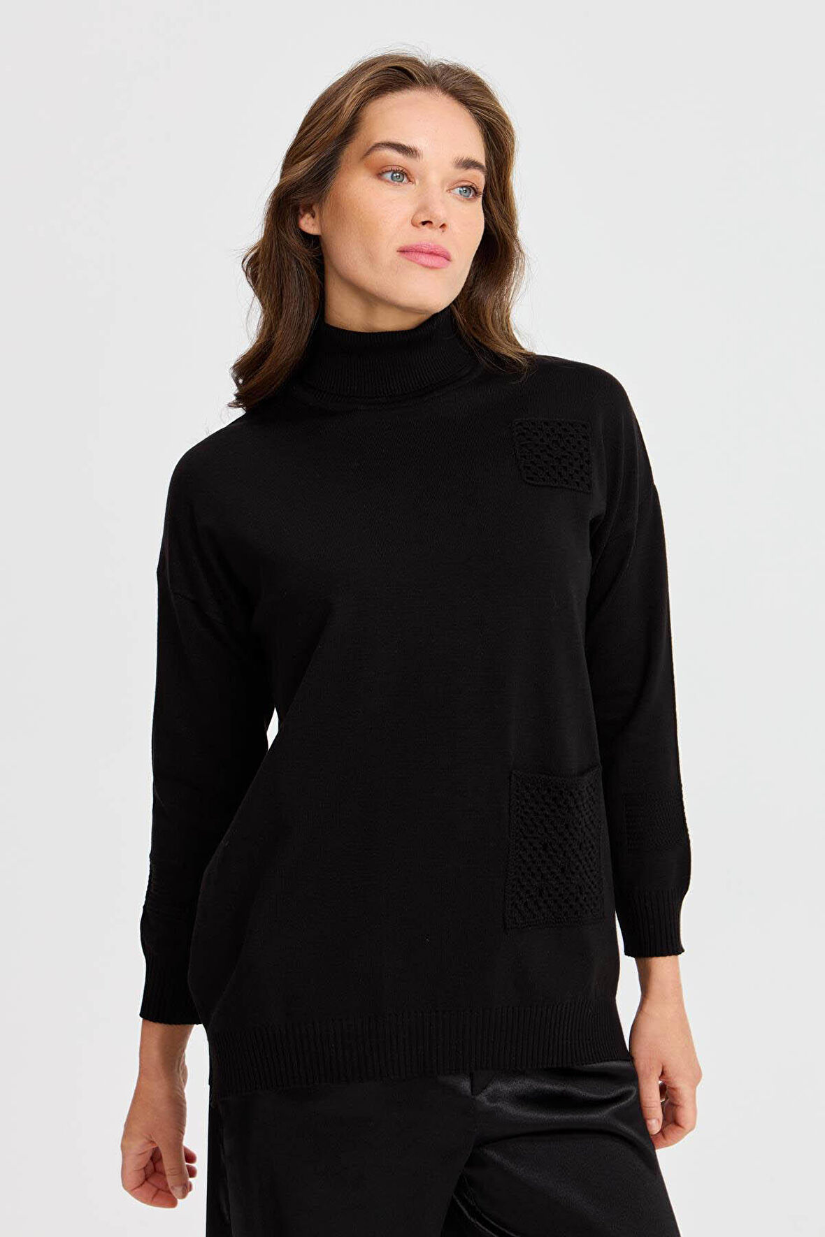 Two Mail Kadın Örgü Cep Bluz 22179 Siyah