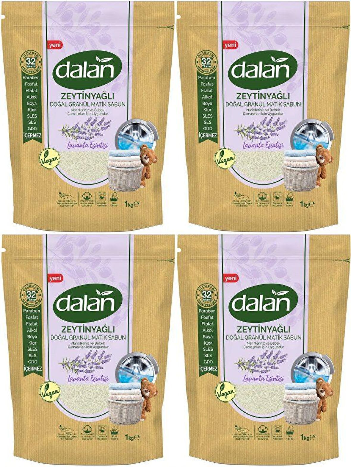 Dalan Matik Vegan Organik Lavanta Parfümlü Beyazlar ve Renkliler İçin Granül Sabun 4 x 1 kg 128 Yıkama